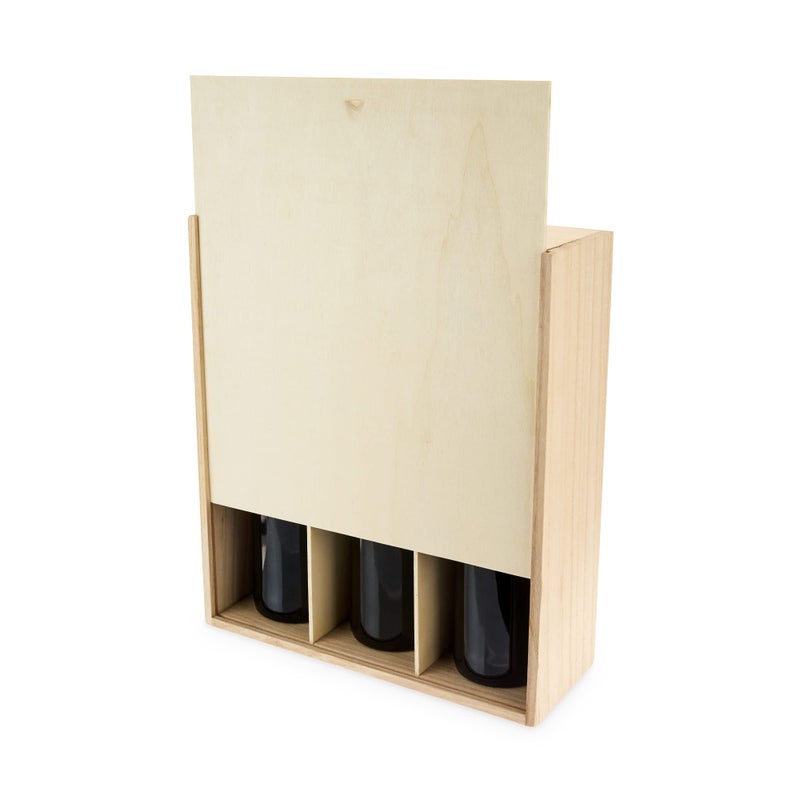 Twine Paulownia Wood Wine Box with Sliding Lid, Fits 3 Standard Wines or Champagne Bottles, Festive Wine Gift Box with Packing Straw for Holidays, Celebrations, Parties, Housewarming Gifts - Image 5